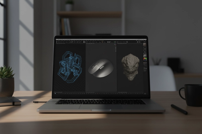 3d Modeling Workspace On Laptop