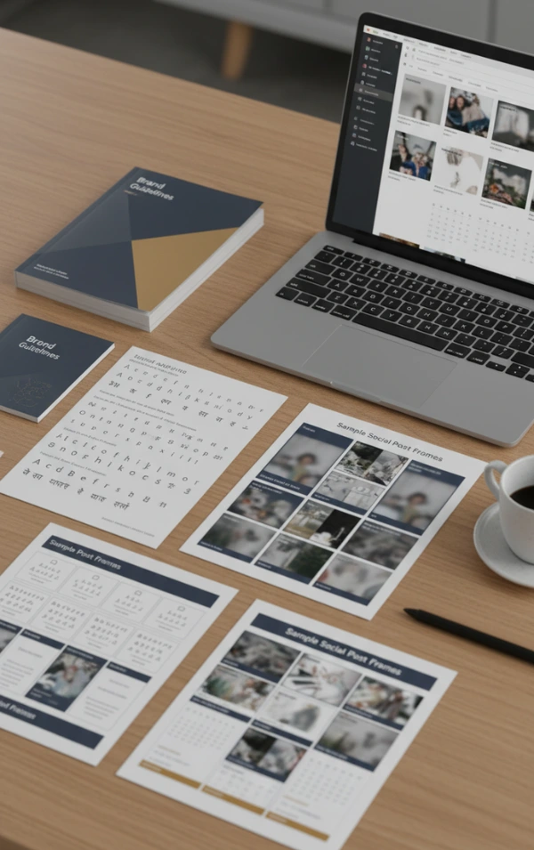 Branding Collateral And Laptop Workspace