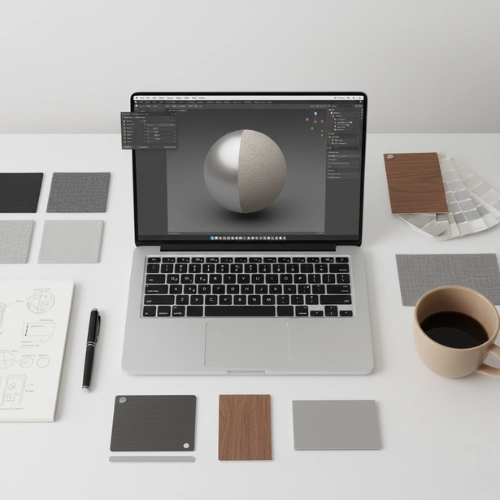 Designer's Workspace With Material Swatches
