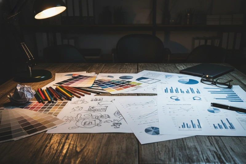 Dimly Lit Creative Desk Workspace
