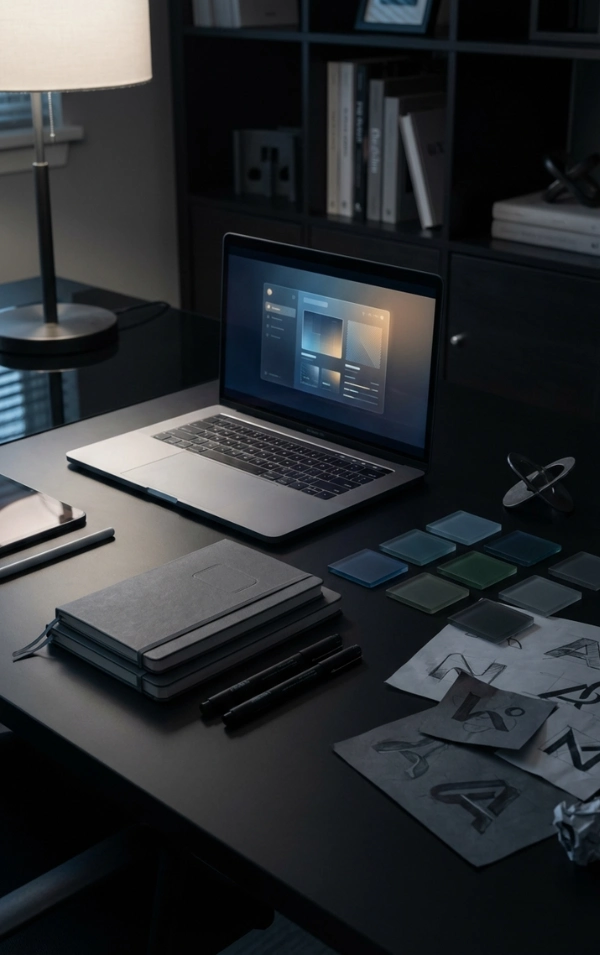 Dimly Lit Creative Workspace Setup