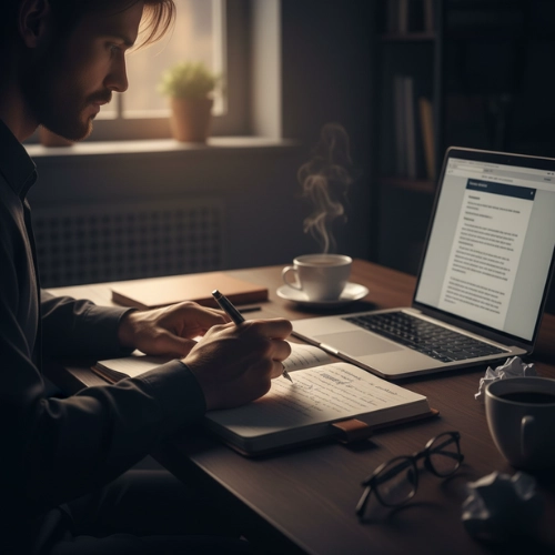 Man Writing At His Desk