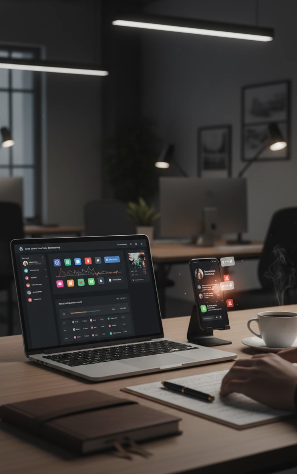 Modern Office Workspace At Night