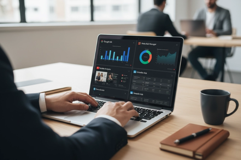 Person Using Digital Marketing Dashboard