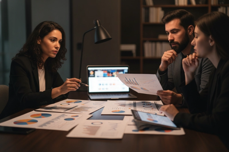 Team Analyzing Financial Data Reports