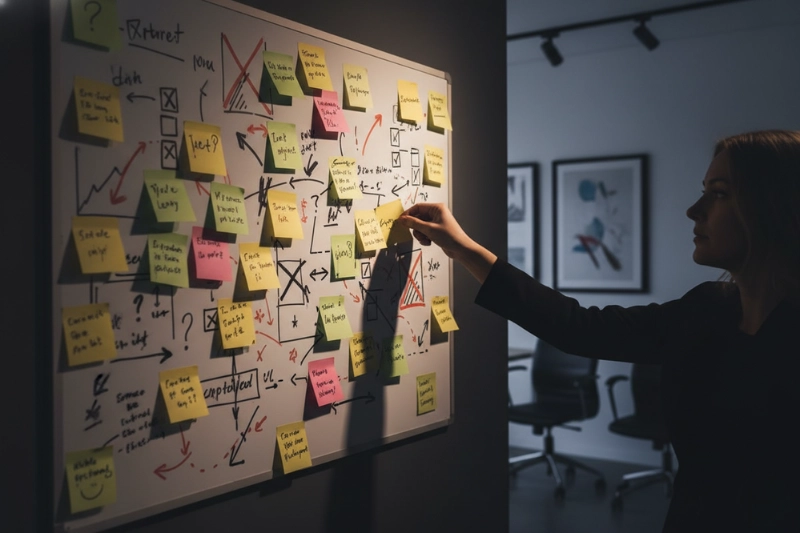 Woman Brainstorming At A Whiteboard