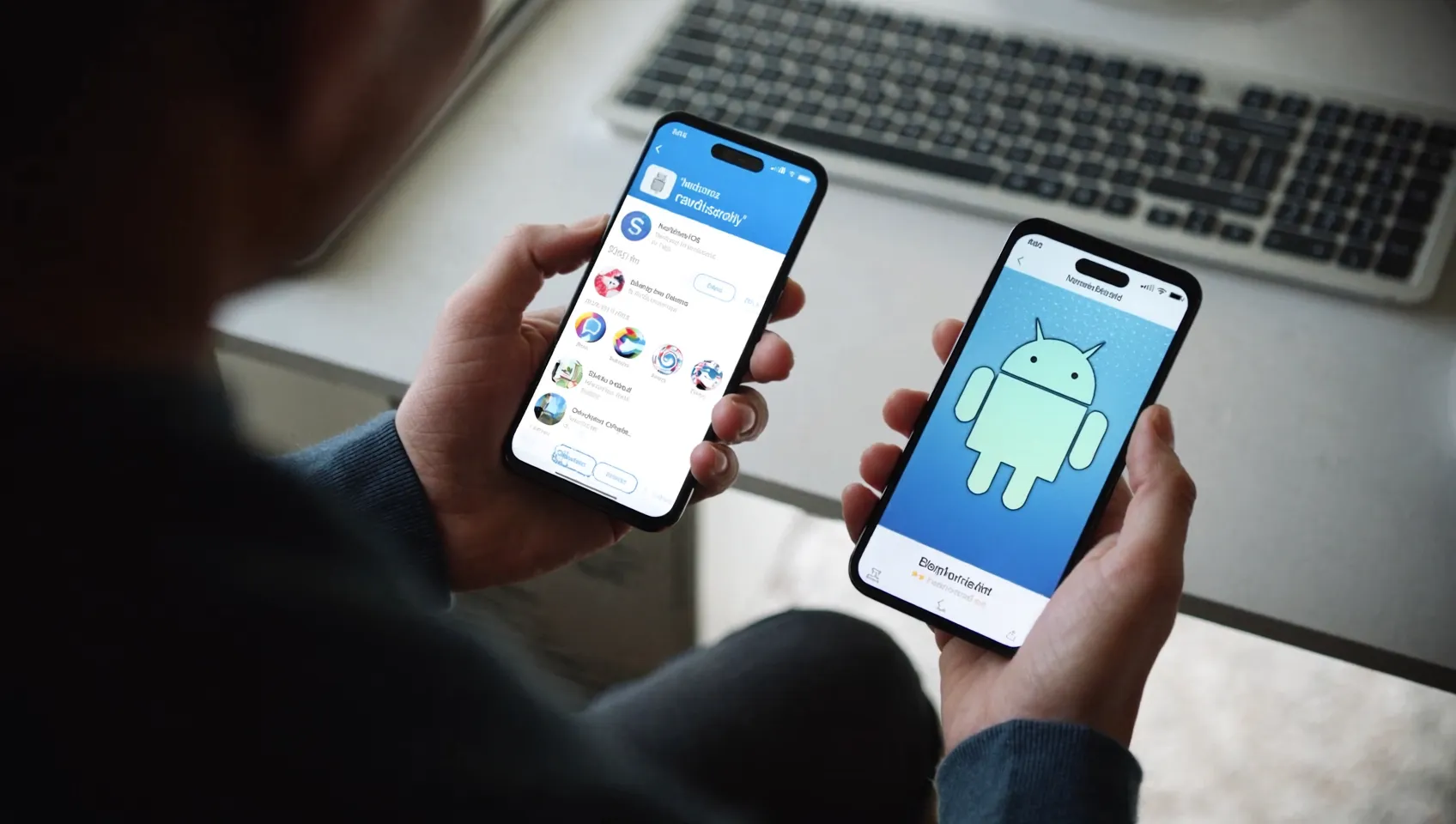 Developer comparing native iOS and Android app builds side by side on two devices