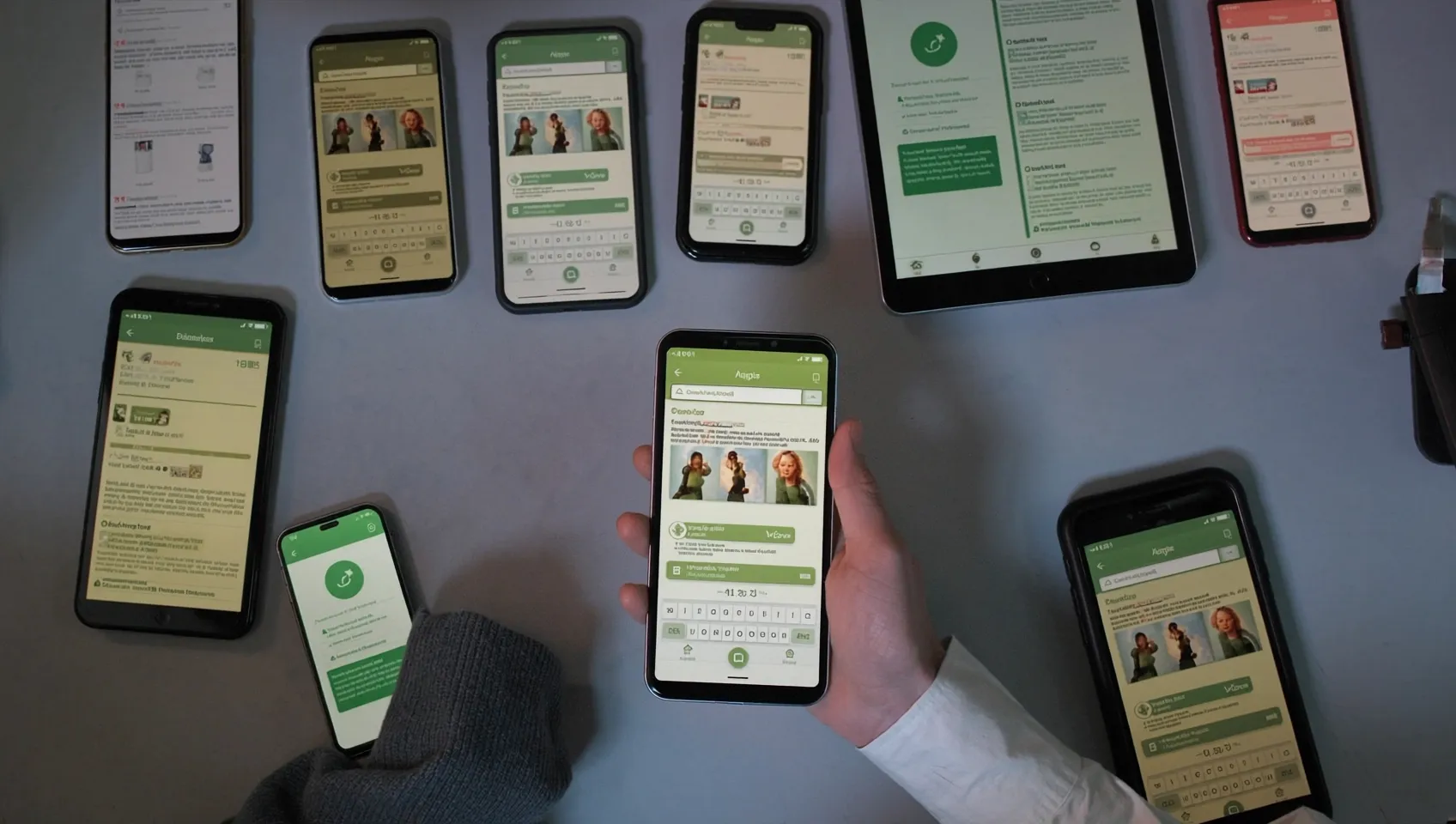 Cross platform development team testing a single codebase app across multiple devices