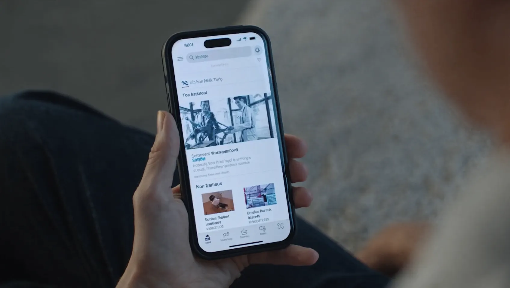 Person holding a smartphone with a business website open on the screen