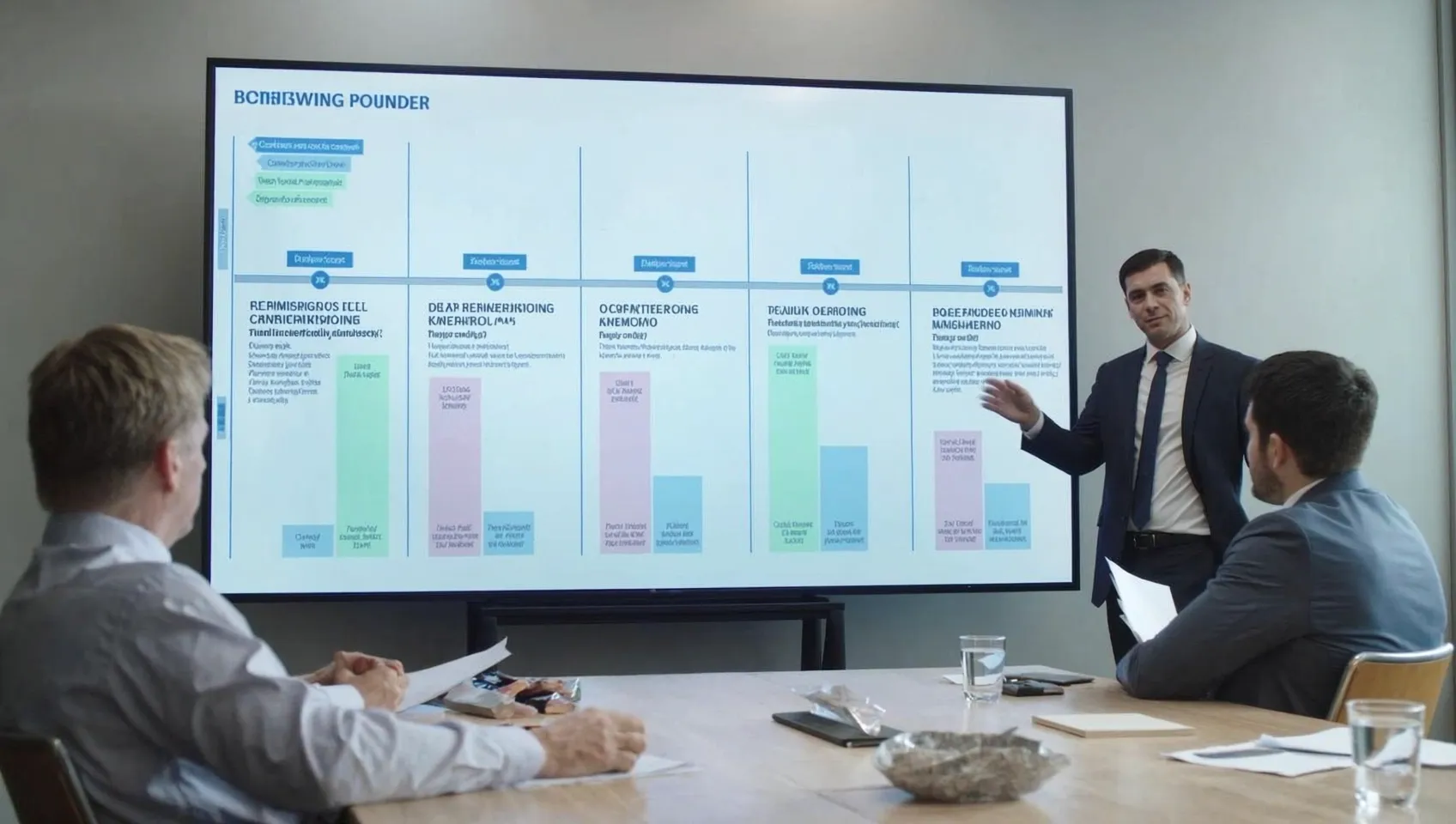 Software development team presenting a project roadmap to a founder