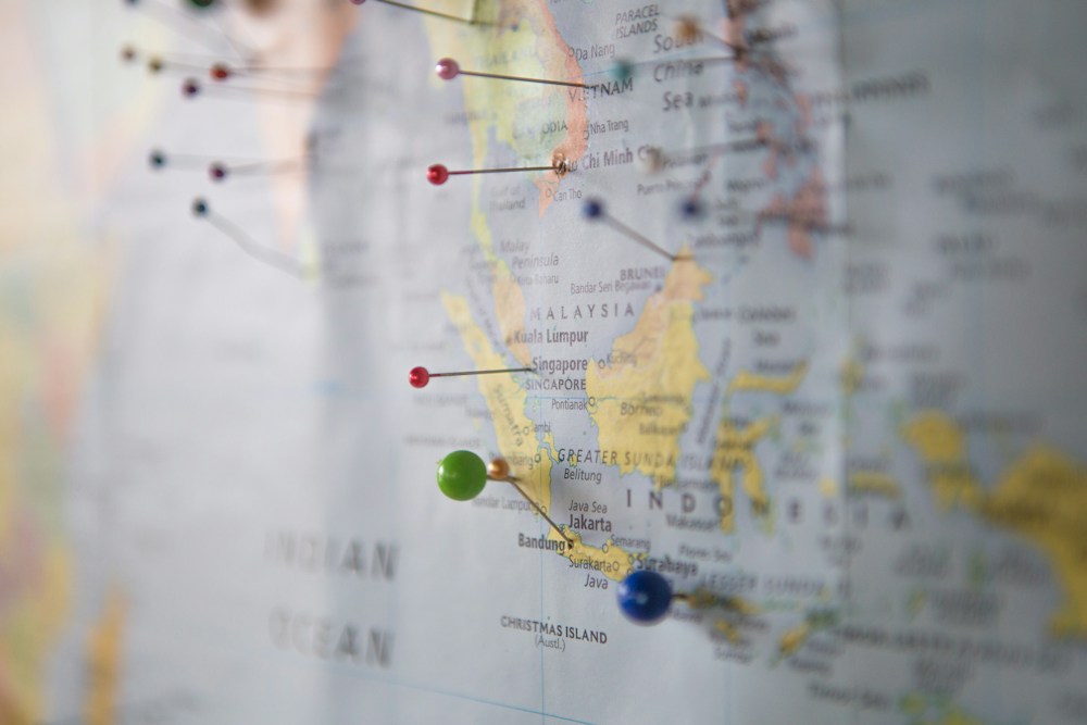 Map with pins marking locations