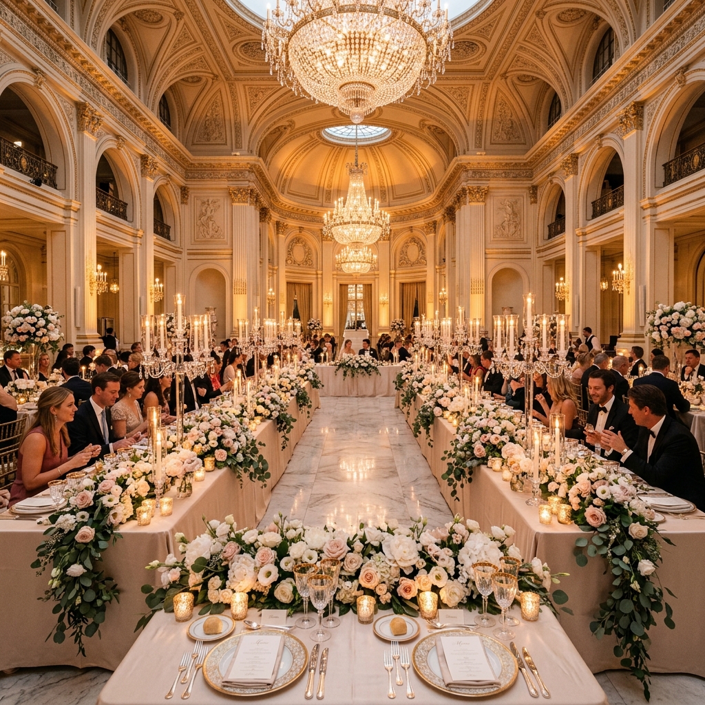 Luxury Ballroom Wedding Reception Dinner Setup